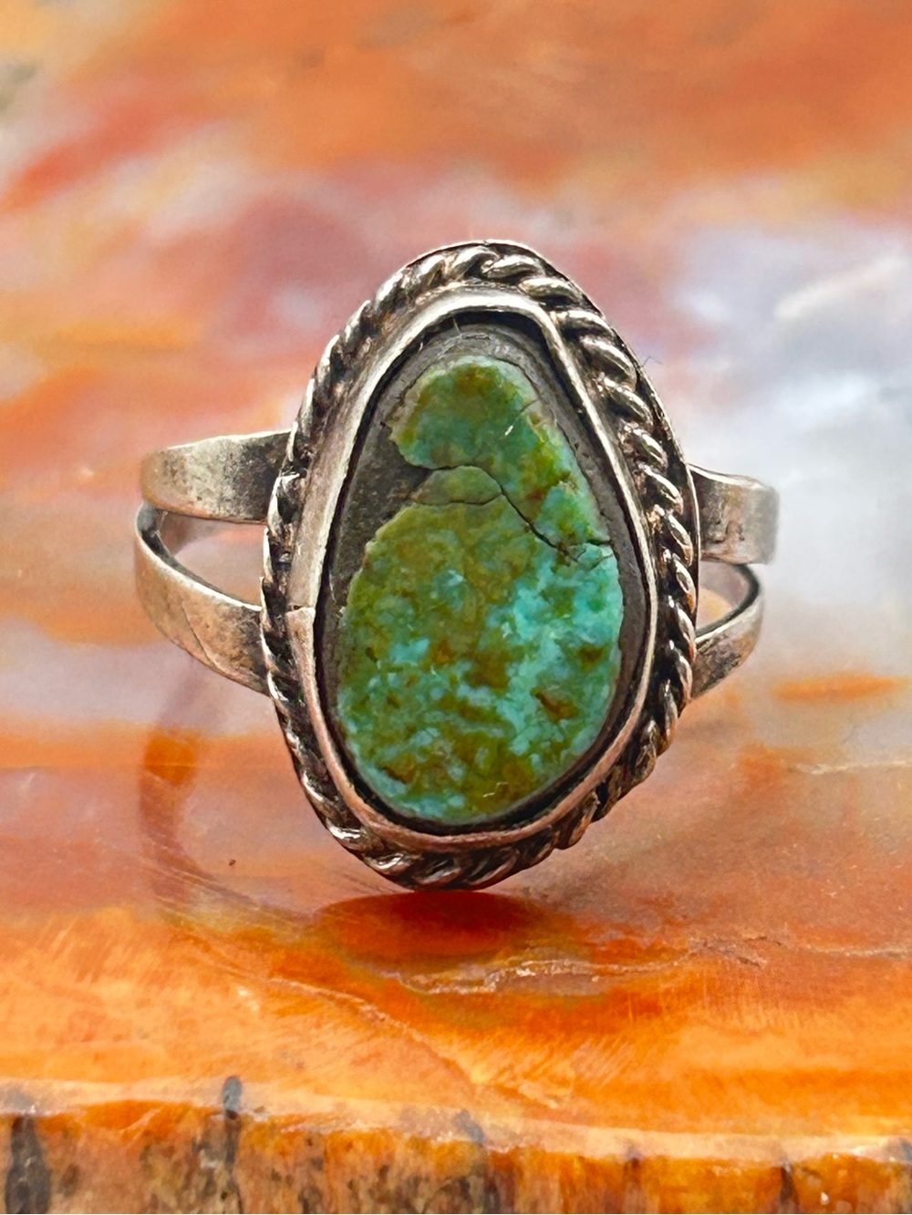 Vintage Sterling Silver Green Turquoise Ring - Size 5.5